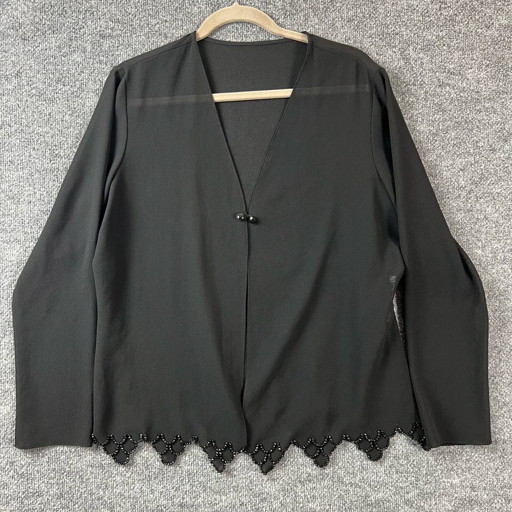 J.R.Nites by Caliendo Cardigan Sz 10 one Front Button Black Scalloped Beaded Hem